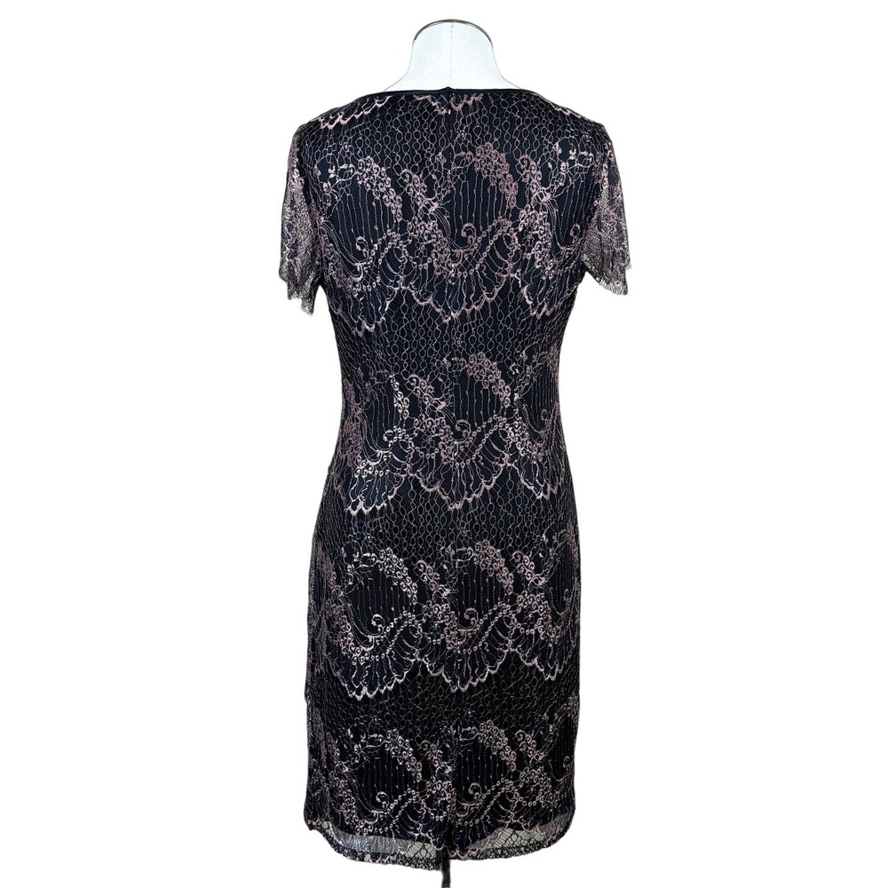 Adrianna Papell Women's Black Rose Lace Sheath Dress Cocktail Evening Party 10 - Picture 4 of 9